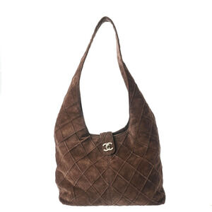 CHANEL Wild Stitch Brown Suede Shoulder Bag